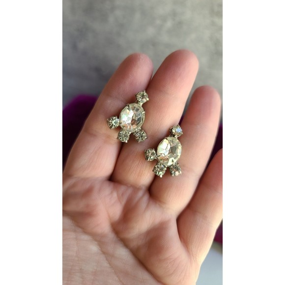 Vintage Clear Rhinestone Screwback Earrings - Picture 1 of 10